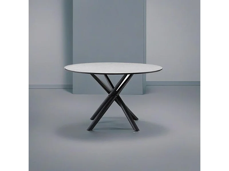 Tavolo rotondo Logan piano cemento e gambe nere 120x120x76.5H