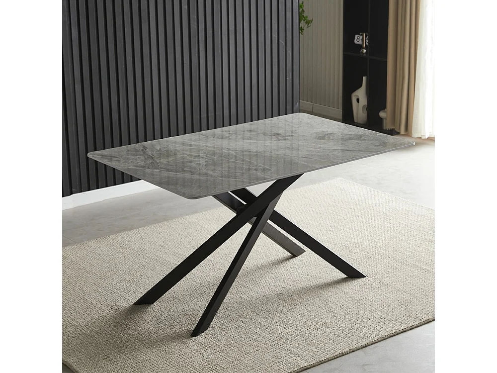 Tavolo rettangolare Pacific piano in ceramica effetto marmo grigio lucido