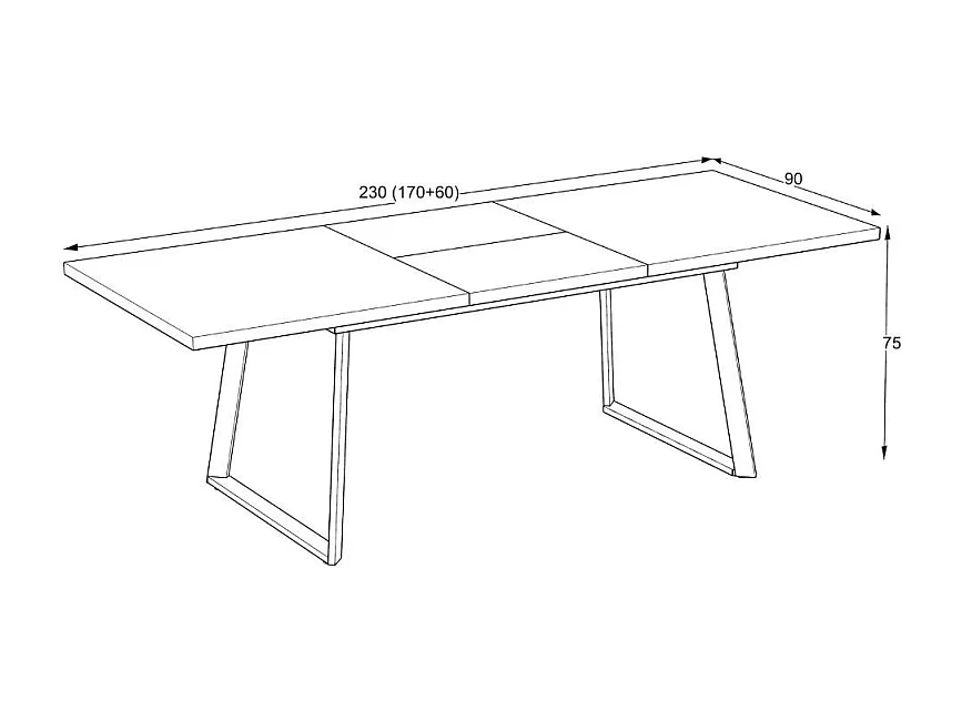 Tavolo allungabile Lavinya piano ossido e gambe in metallo nero 170x90x75h