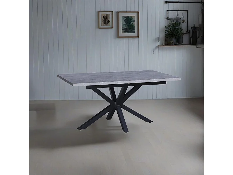 Tavolo rettangolare allungabile Rob piano cemento e gambe nere 160x90x75H
