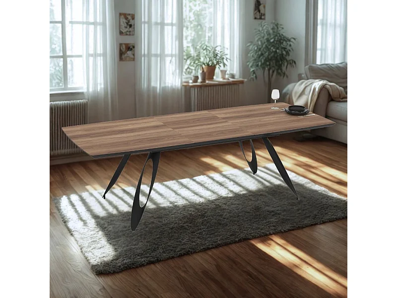 Tavolo allungabile Merkur con gambe in metallo sagomate e piano colore rovere hazar frassino 190x103x76H