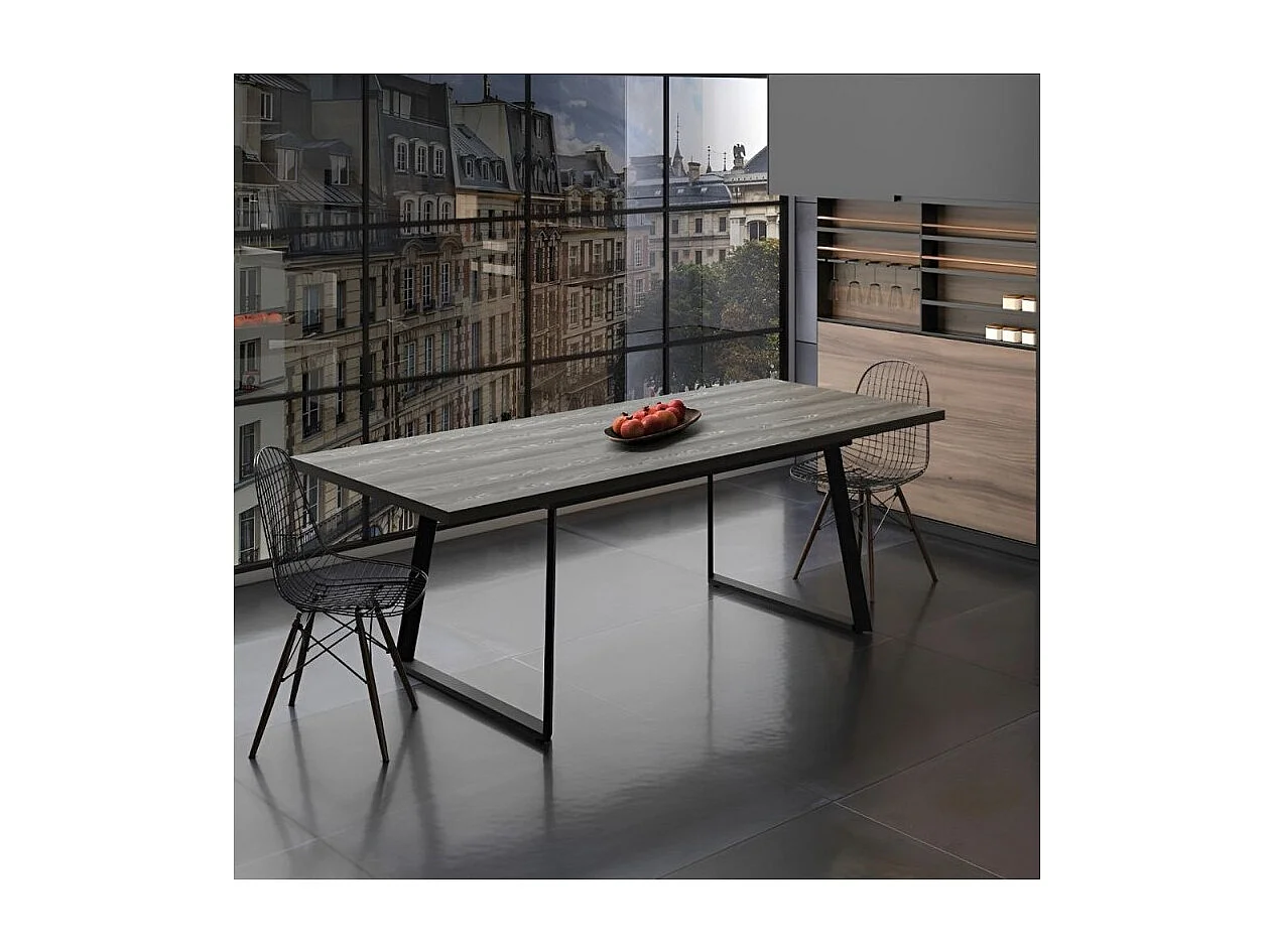 Tavolo allungabile piano larice grigio e gambe in metallo nero Lavinya 170x90x75h