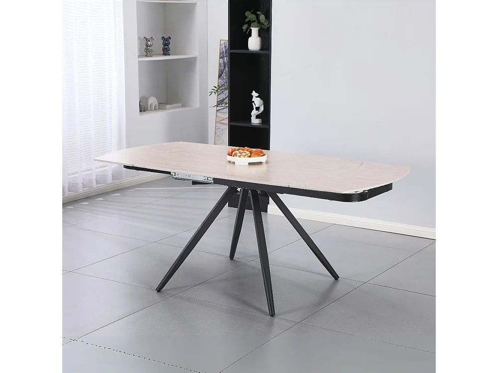 Tavolo girevole allungabile Kitti con piano in ceramica effetto marmo travertino 120x88x76H