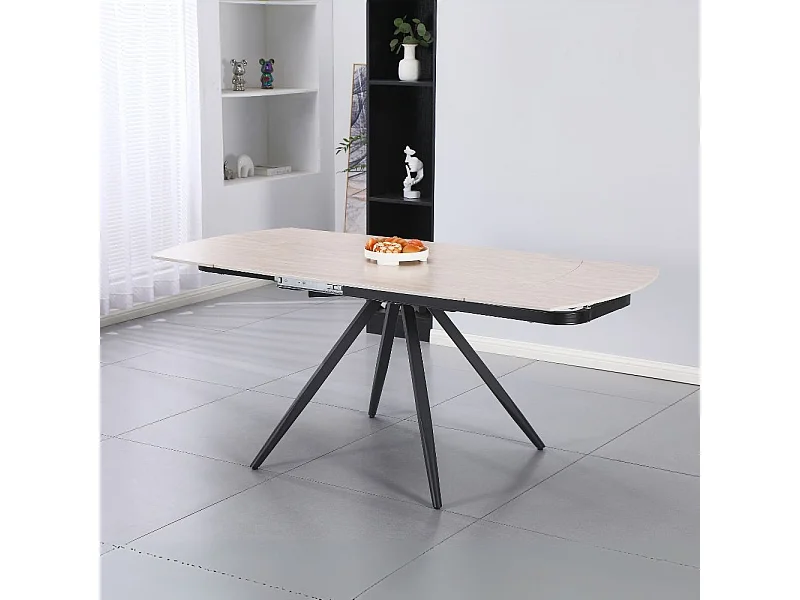 Tavolo girevole allungabile Kitti con piano in ceramica effetto marmo travertino 120x88x76H