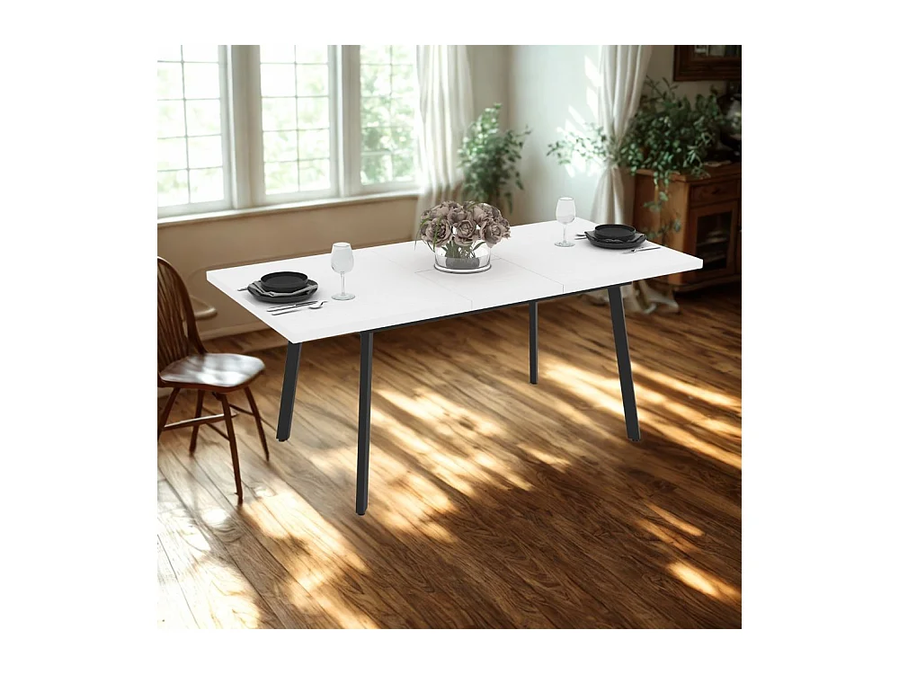 Tavolo allungabile piano colore bianco frassinato e gambe in metallo nero Lini 138x85x76h