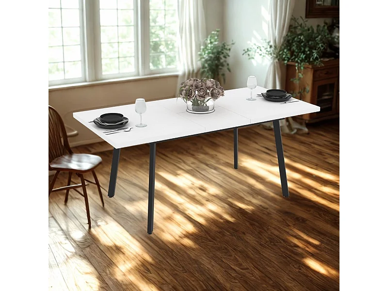 Tavolo allungabile Lini piano bianco frassinato e gambe in metallo nero 138x85x76h