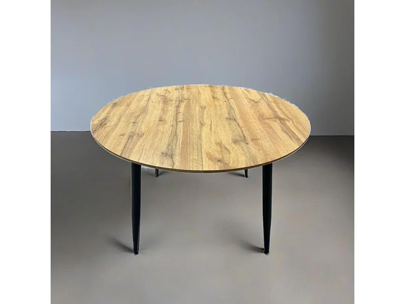 Tavolo rotondo allungabile rovere con gambe nere Cordelia 120x120x75