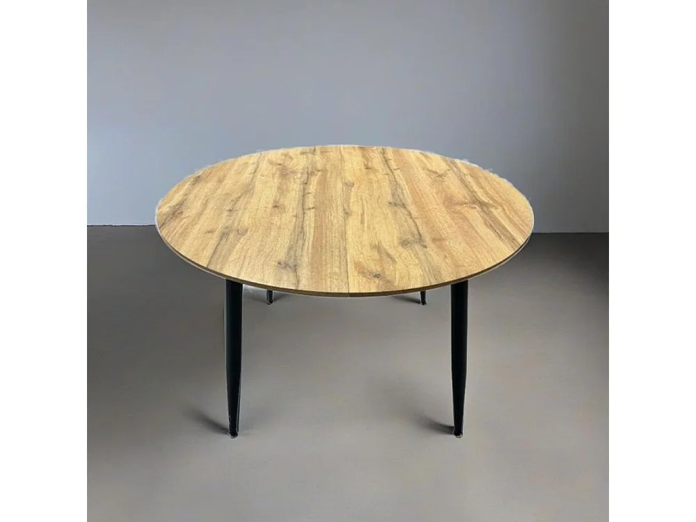 Tavolo rotondo allungabile Cordelia rovere con gambe nere 120x120x75