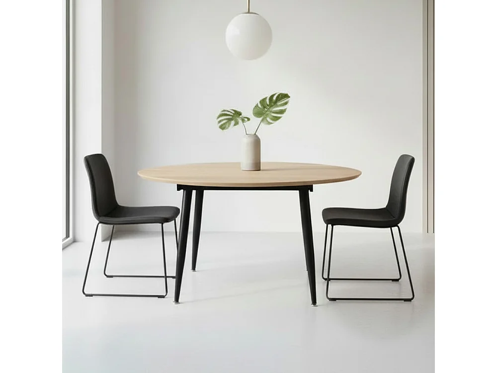 Tavolo rotondo allungabile Cordelia rovere con gambe nere 120x120x75