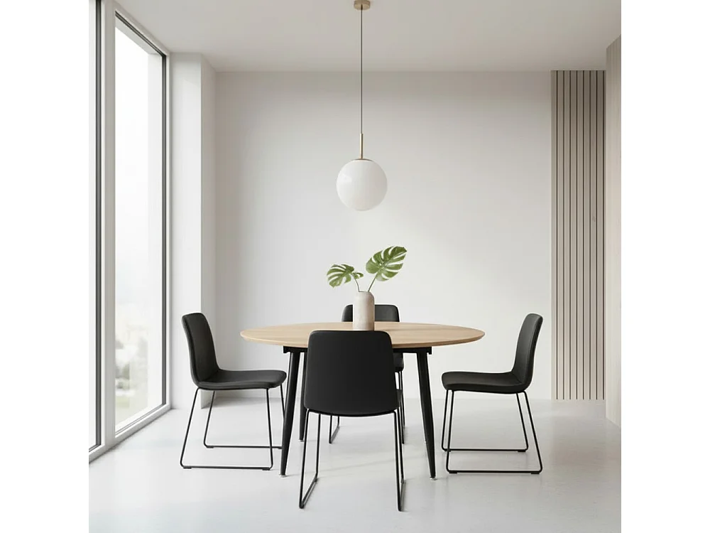 Tavolo rotondo allungabile Cordelia rovere con gambe nere 120x120x75