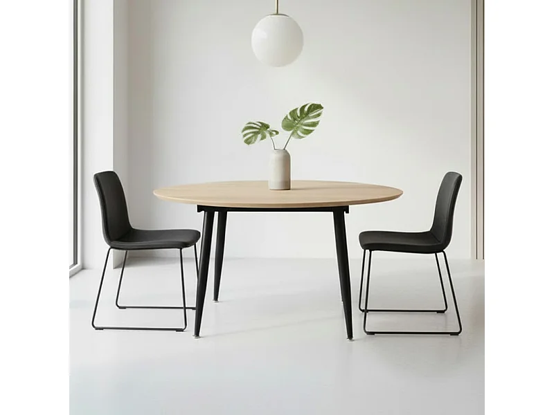 Tavolo rotondo allungabile Cordelia rovere con gambe nere 120x120x75