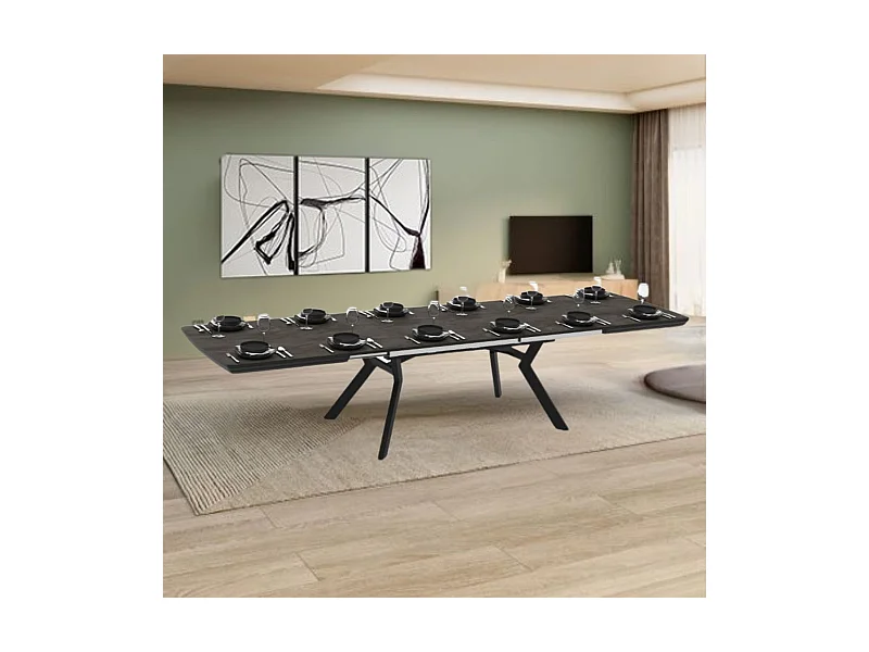 Tavolo allungabile rettangolare Robat piano effetto marmo ardesia opaco e gambe in metallo 160x100x76H