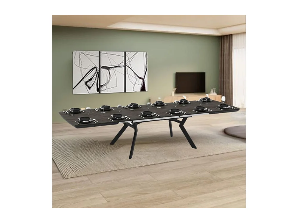 Tavolo allungabile rettangolare Robat piano effetto marmo ardesia opaco e gambe in metallo 160x100x76H
