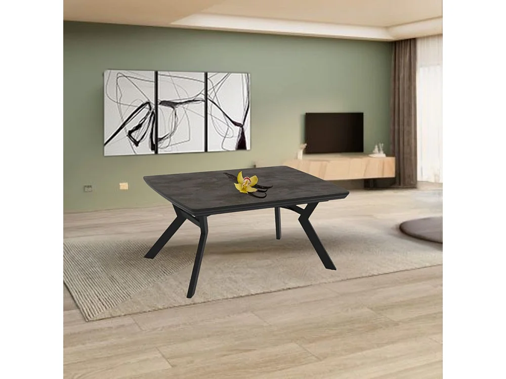 Tavolo allungabile rettangolare Robat piano effetto marmo ardesia opaco e gambe in metallo 160x100x76H