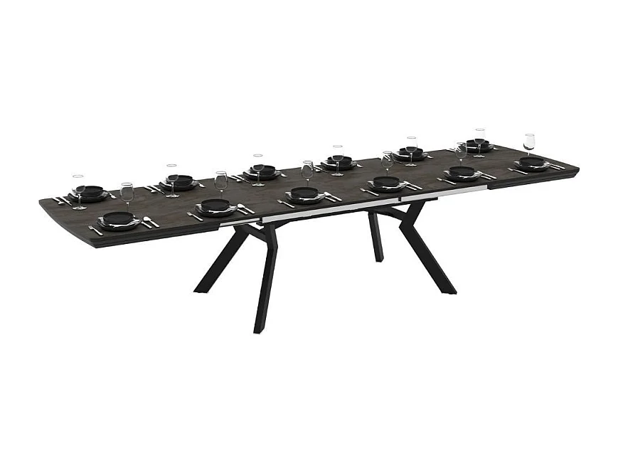 Tavolo allungabile rettangolare Robat piano effetto marmo ardesia opaco e gambe in metallo 160x100x76H