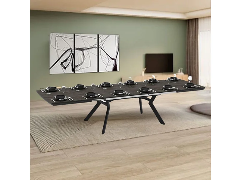 Tavolo allungabile rettangolare Robat piano effetto marmo ardesia opaco e gambe in metallo 160x100x76H