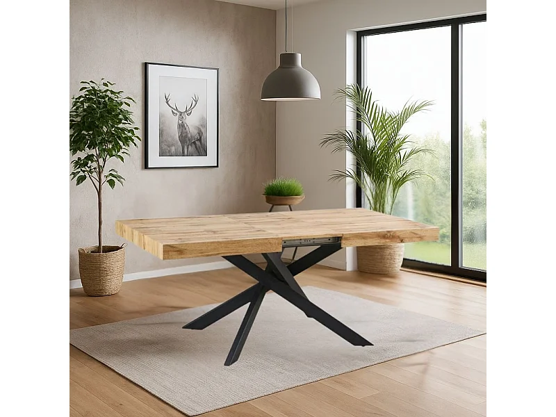 Tavolo rettangolare allungabile Belinda piano rovere e base nera 160x90x75