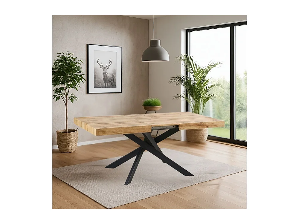 Tavolo rettangolare allungabile piano rovere e base nera Belinda 160x90x75