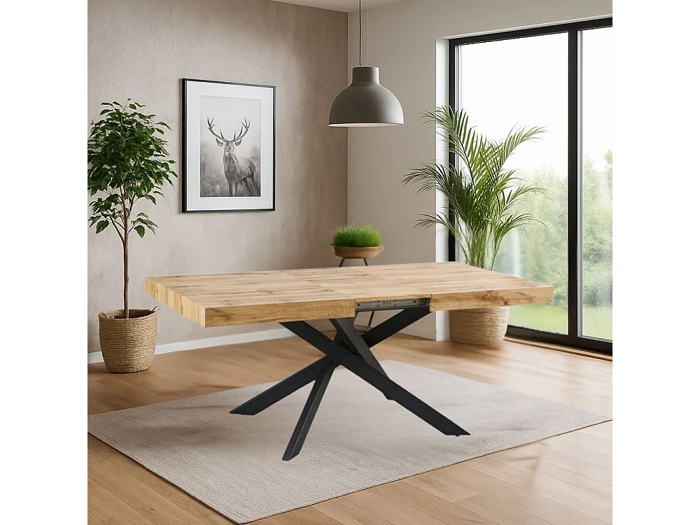 Tavolo rettangolare allungabile Belinda piano rovere e base nera 160x90x75