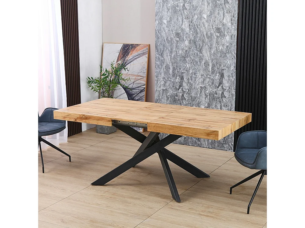 Tavolo rettangolare allungabile Belinda piano rovere e base nera 160x90x75