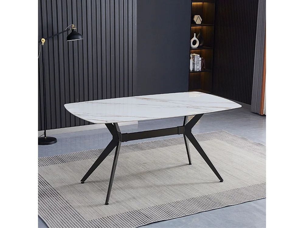 Tavolo fisso piano ceramica effetto marmo bianco lucido Callista 160x90x76H