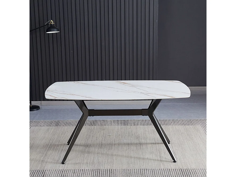 Tavolo fisso piano ceramica effetto marmo bianco lucido Callista 160x90x76H