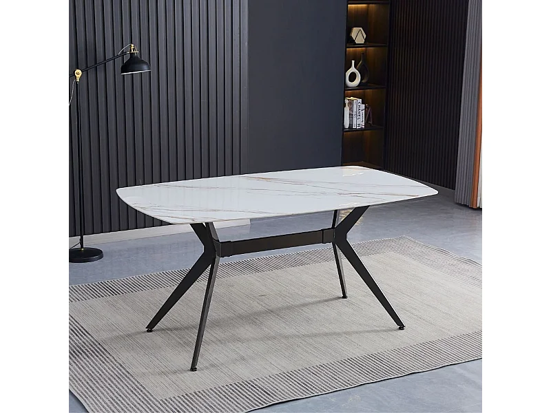 Tavolo fisso piano ceramica effetto marmo bianco lucido Callista 160x90x76H