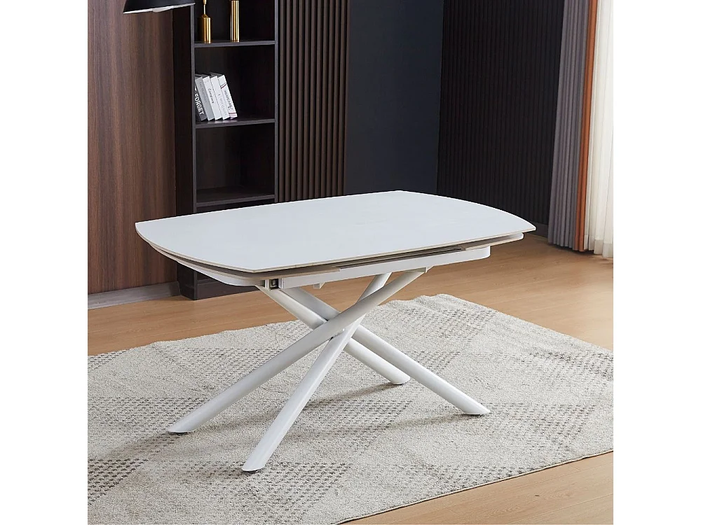 Tavolo girevole allungabile piano ceramica effetto marmo bianco opaco Astrid 140x90x76H
