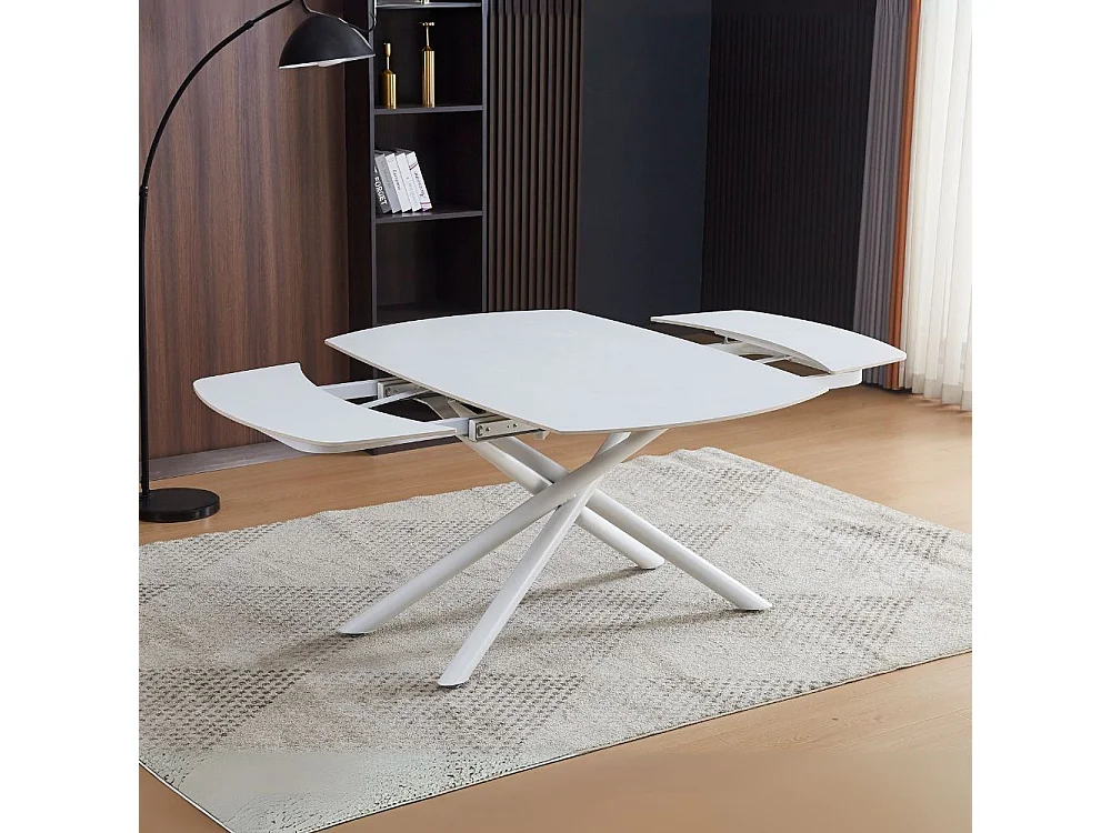 Tavolo girevole allungabile piano ceramica effetto marmo bianco opaco Astrid 140x90x76H