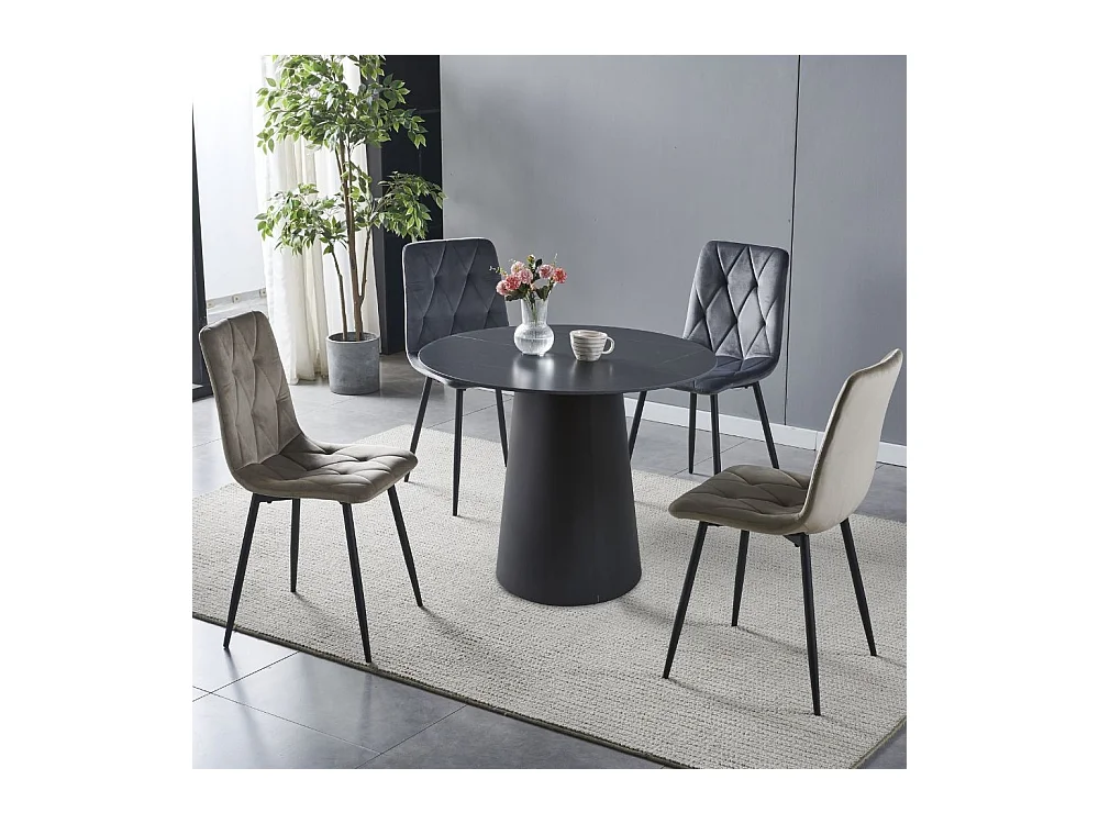 Tavolo rotondo piano ceramica effetto marmo nero oro Lauren 120x120x76h