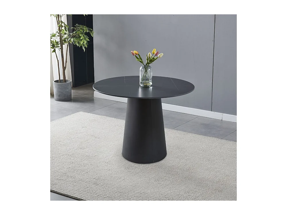 Tavolo rotondo piano ceramica effetto marmo nero oro Lauren 120x120x76h