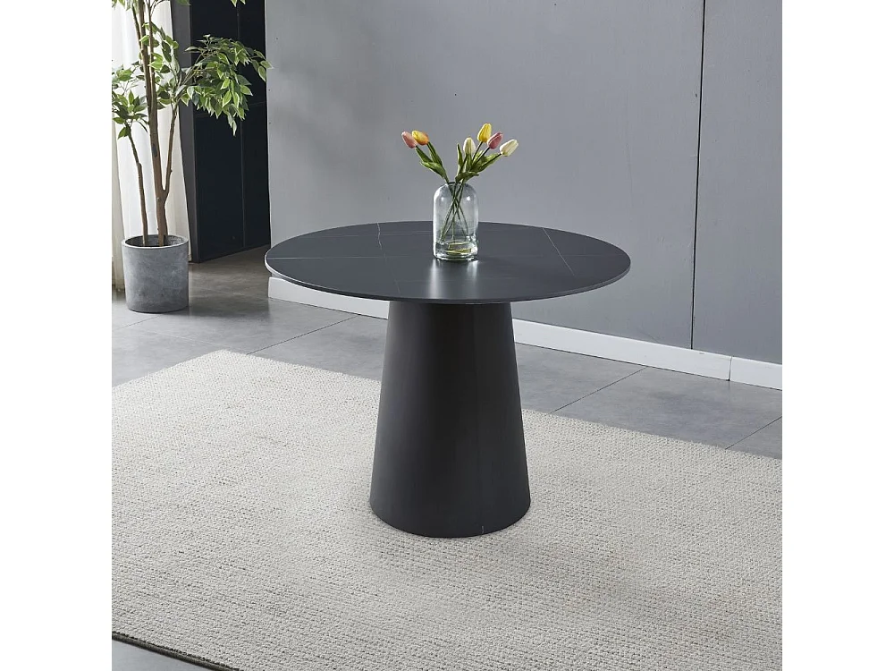 Tavolo rotondo Lauren piano ceramica effetto marmo nero oro 120x120x76h