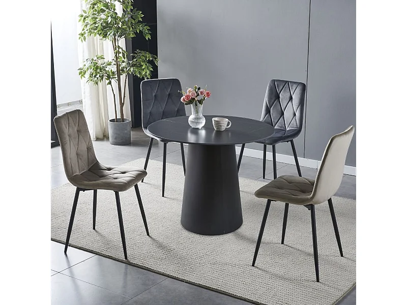 Tavolo rotondo Lauren piano ceramica effetto marmo nero oro 120x120x76h