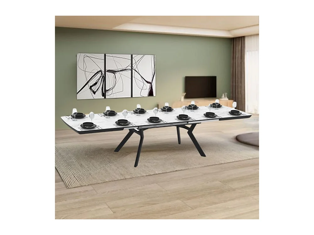 Tavolo allungabile rettangolare Robat piano effetto marmo bianco opaco e gambe in metallo 160x100x76H