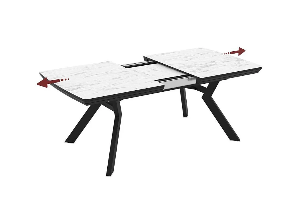 Tavolo allungabile rettangolare Robat piano effetto marmo bianco opaco e gambe in metallo 160x100x76H