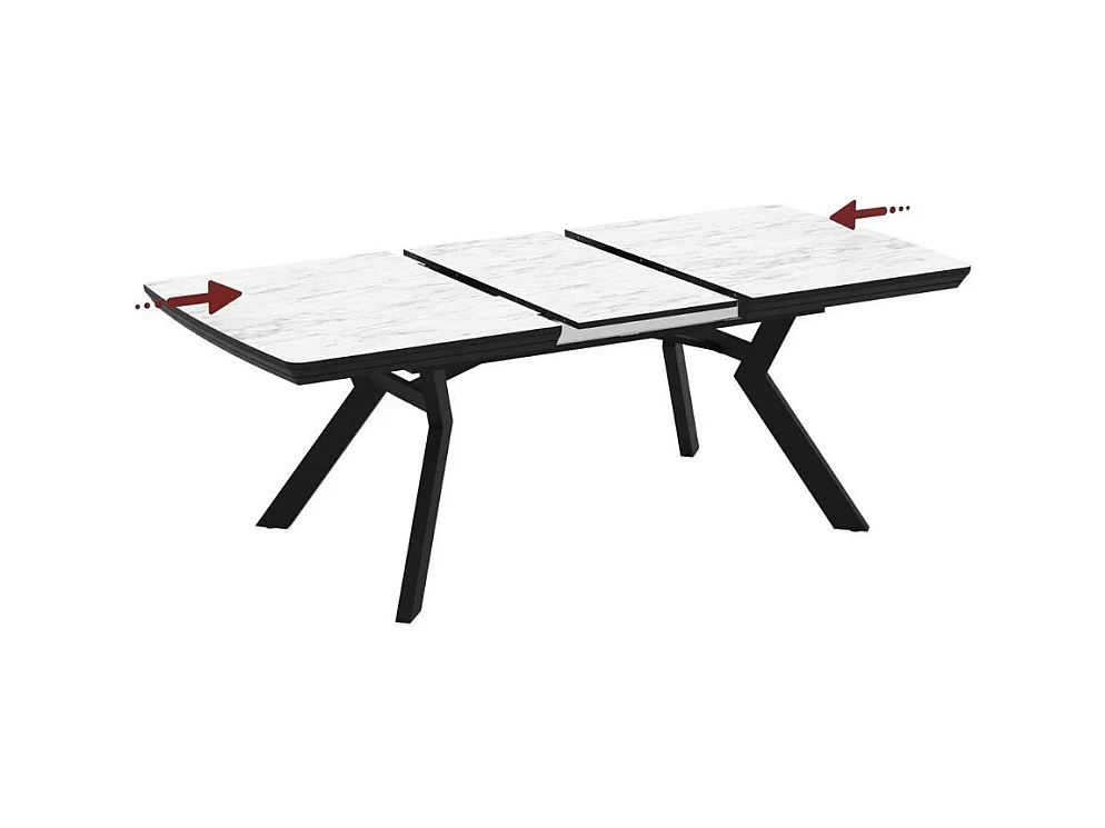 Tavolo allungabile rettangolare Robat piano effetto marmo bianco opaco e gambe in metallo 160x100x76H