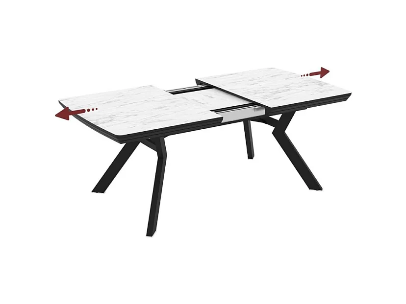 Tavolo allungabile rettangolare Robat piano effetto marmo bianco opaco e gambe in metallo 160x100x76H