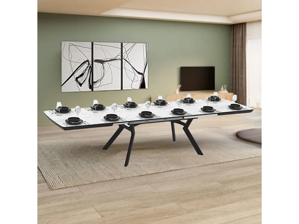 Tavolo allungabile rettangolare Robat piano effetto marmo bianco opaco e gambe in metallo 160x100x76H