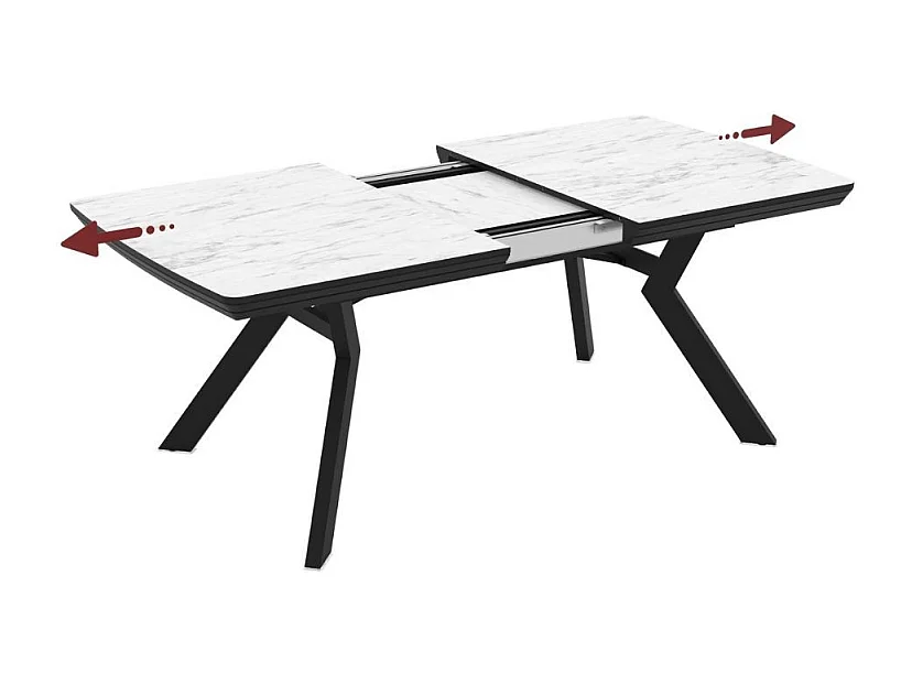 Tavolo allungabile rettangolare Robat piano effetto marmo bianco opaco e gambe in metallo 160x100x76H