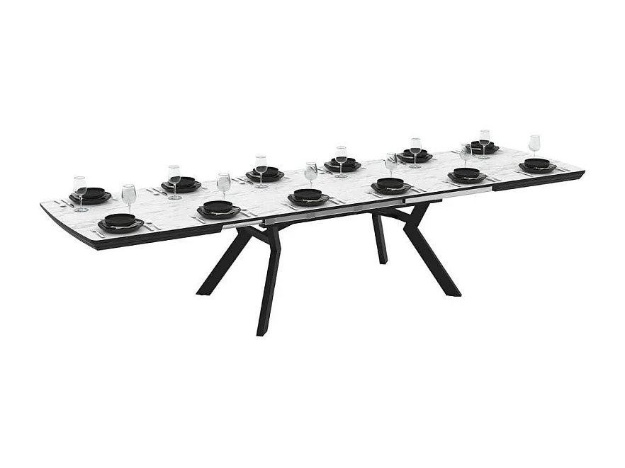 Tavolo allungabile rettangolare Robat piano effetto marmo bianco opaco e gambe in metallo 160x100x76H