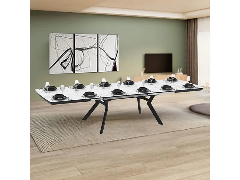 Tavolo allungabile rettangolare Robat piano effetto marmo bianco opaco e gambe in metallo 160x100x76H