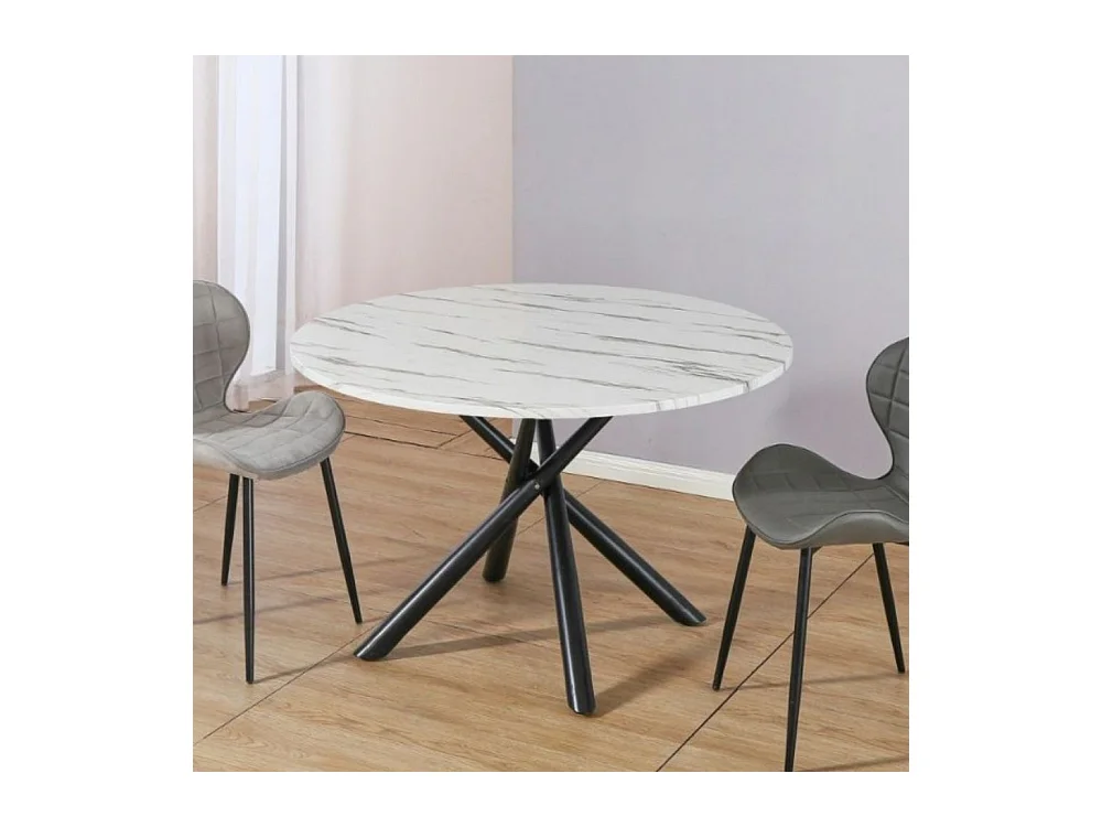 Tavolo rotondo effetto marmo bianco con struttura in metallo nero Umbriel