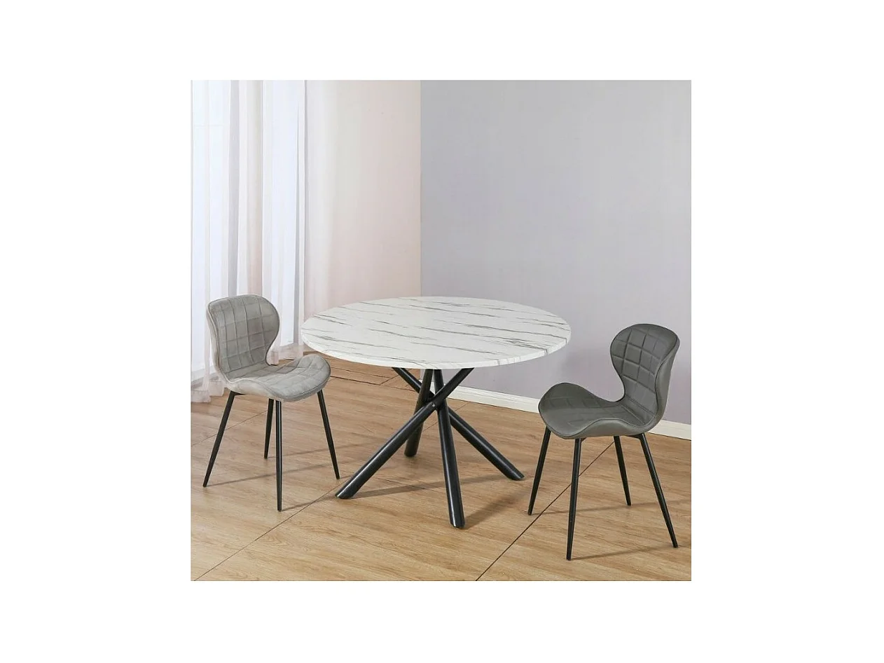 Tavolo rotondo effetto marmo bianco con struttura in metallo nero Umbriel