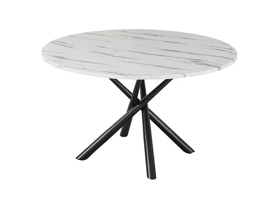 Tavolo rotondo effetto marmo bianco con struttura in metallo nero Umbriel