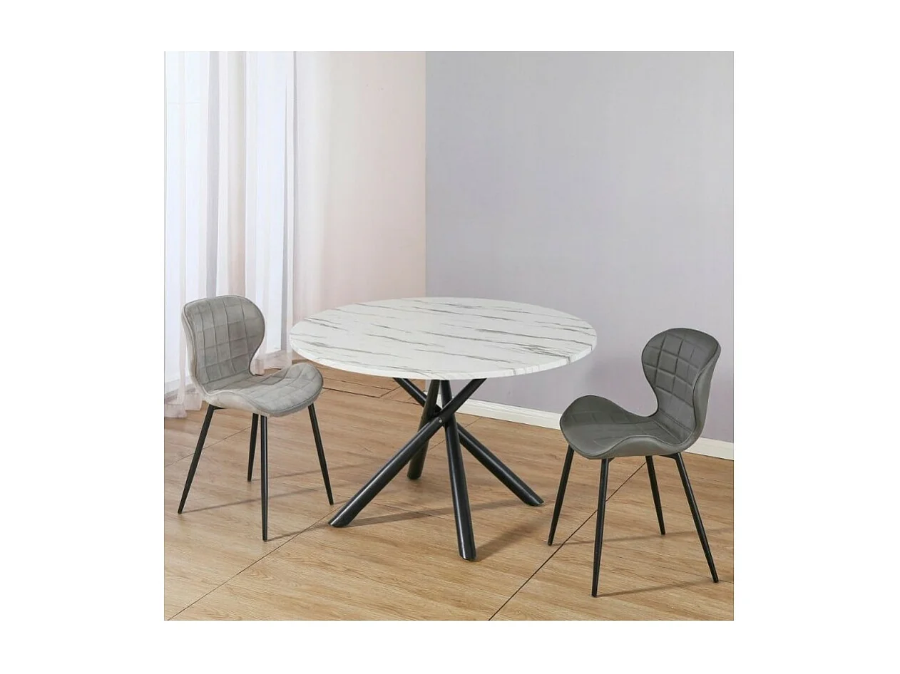 Tavolo rotondo Umbriel effetto marmo bianco con struttura in metallo nero