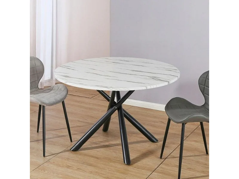 Tavolo rotondo Umbriel effetto marmo bianco con struttura in metallo nero