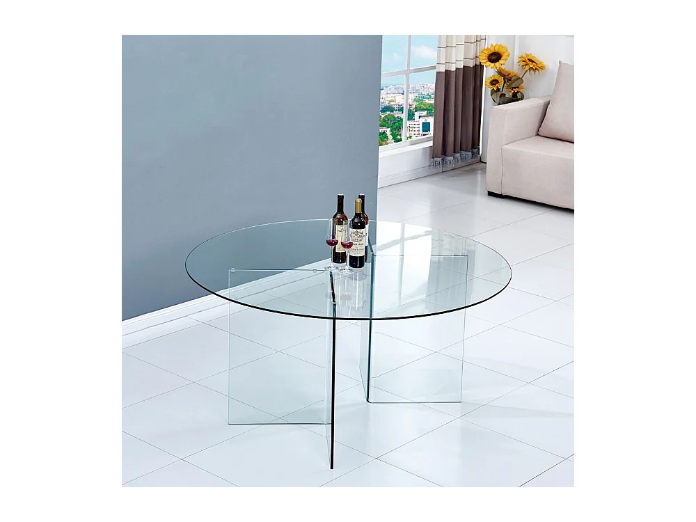 Tavolo rotondo Acacia in vetro trasparente temperato 137x137x77H