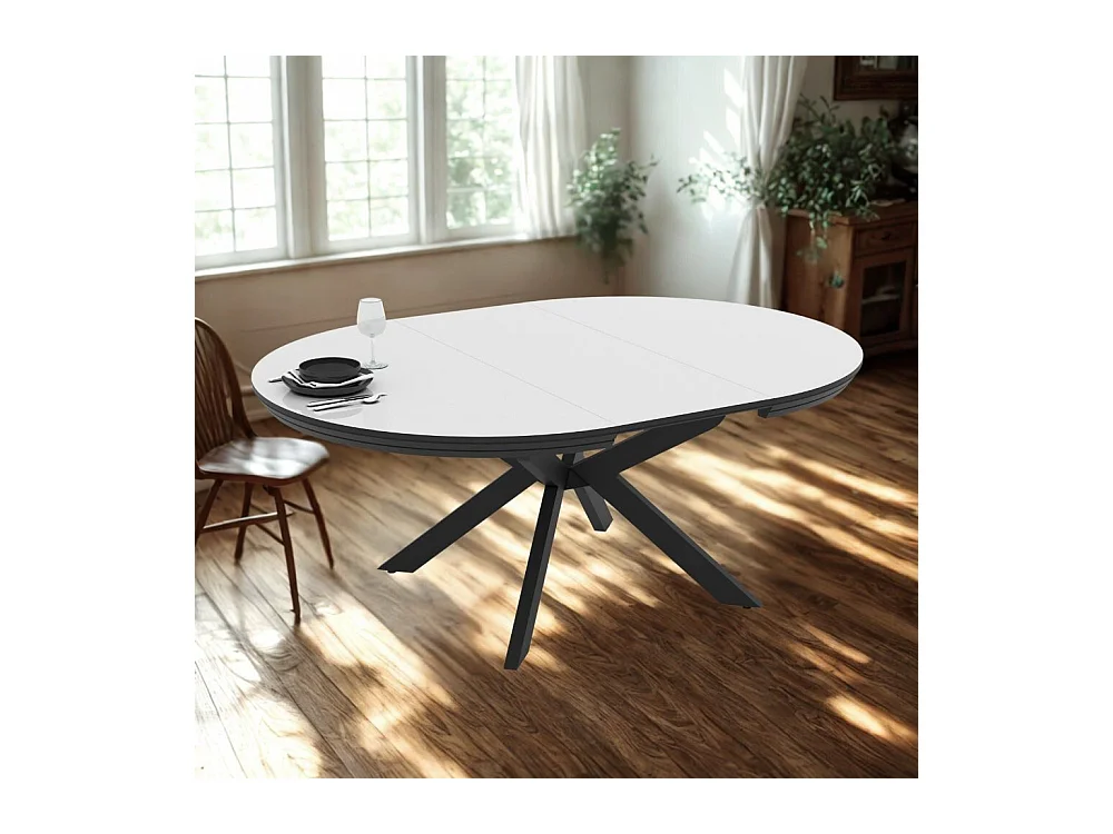 Tavolo rotondo allungabile Meli bianco lucido con gambe nere 138x138x76H