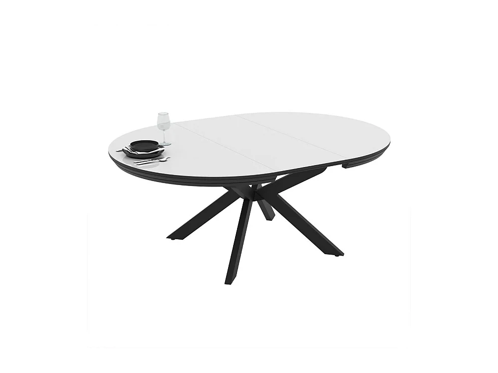 Tavolo rotondo allungabile Meli bianco lucido con gambe nere 138x138x76H