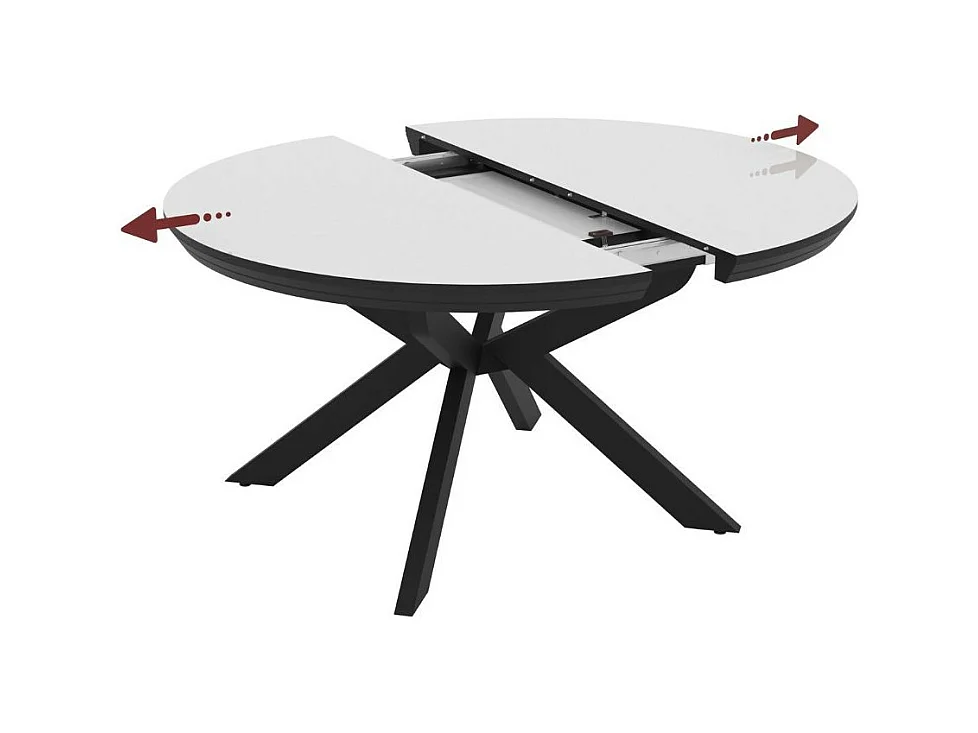 Tavolo rotondo allungabile Meli bianco lucido con gambe nere 138x138x76H